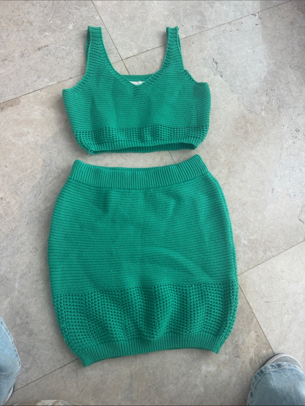 Emerald Knit Mini Skirt - High-Waist Ribbed Design